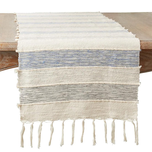 Fennco Styles Stylish Striped Fringe Cotton Table Runner 16" W x 72" L - Blue Woven Table Cover for Home Décor, Dining Table, Banquets, Family Gathering and Special Events