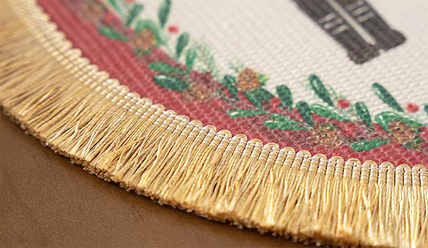 Fennco Styles Nutcracker Fringe Holiday Placemats 13" Round, Set of 4 - Multicolored Soldier Print Festive Table Mats for Christmas Décor, Banquet, Family Gathering and Special Events