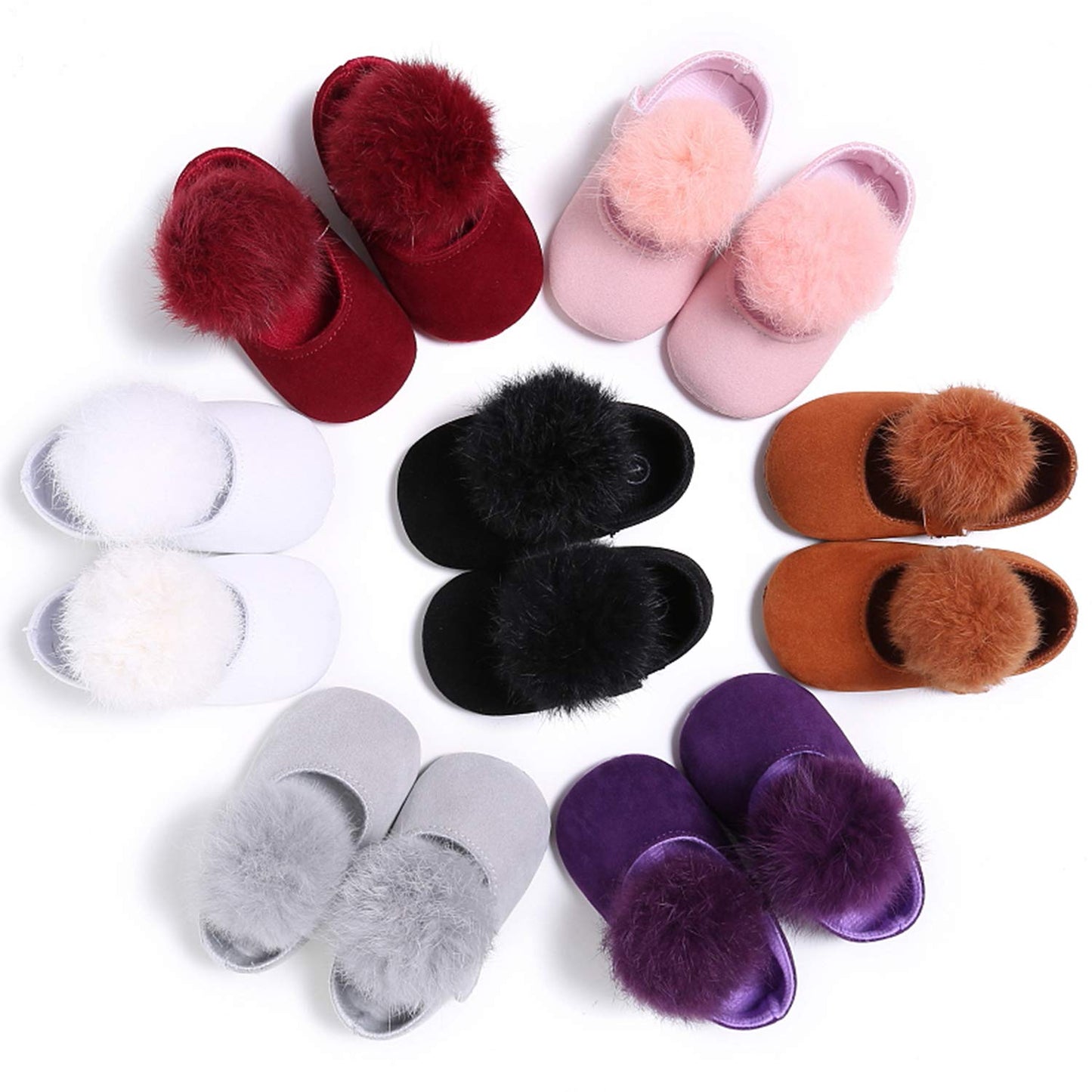stylesilove Infant Baby Girl Cute Pom Pom Solid Ballet Soft Sole Anti-Slip Crib Shoes Pre-Walker Shoes 0-18M, 5 Colors
