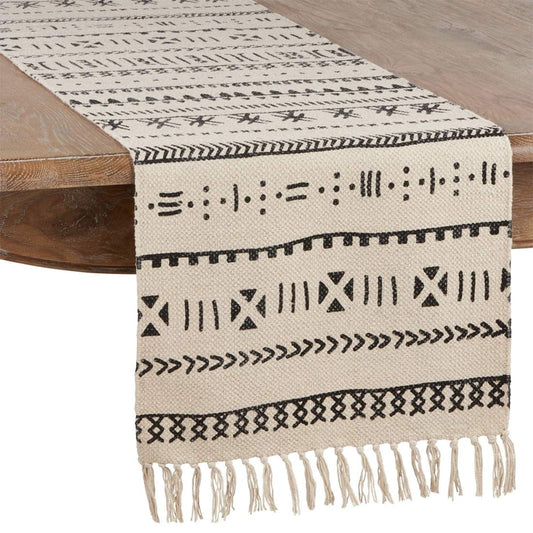 Fennco Styles Eclectic Mud Cloth Pattern Design 100% Cotton Table Runner 16 x 72 Inch - Natural Geometric Table Cover for Home Décor, Everyday Use, Banquets and Special Occasion