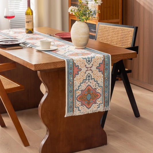 Fennco Styles Ethnic Floral Print Cotton Blend Table Runner 14" W x 72" L - Multicolor Boho Tribal-Inspired Table Cover for Home Décor, Everyday Use, Banquets and Special Occasions