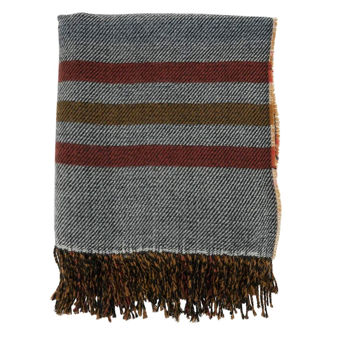Fennco Styles Reversible Plaid Stripes Fringe Throw Blanket 50" W x 60" L – Rust Knitted Blanket for Couch, Bedroom and Living Room Décor