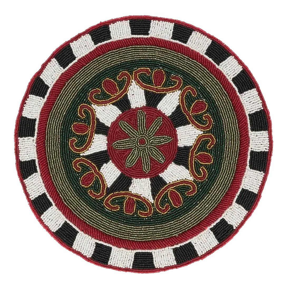 Fennco Style Exquisite Beaded Design Placemat 15" Round, 1-Piece - Multicolored Table Mat for Everyday Use, Holidays, Banquets, Christmas, Special Events and Home Décor