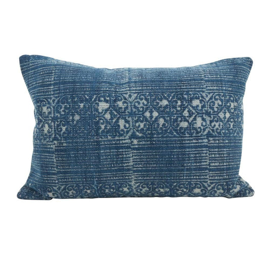 Fennco Styles Distressed Bohemian 16" W x 24" Oblong Cotton Down Filled Decorative Throw Pillow – Indigo Blue High-End Cushion for Couch, Sofa, Bedroom, Office and Living Room Décor