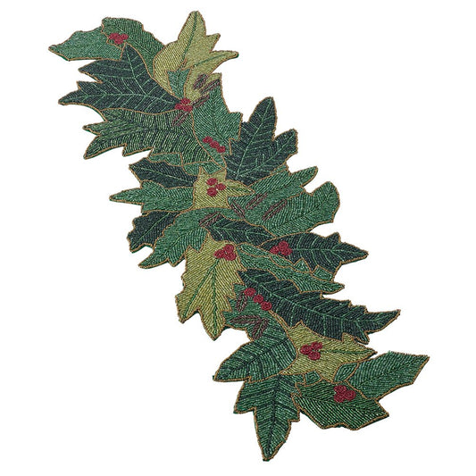Fennco Styles Noel Hand Beaded Holiday Festive Holiday Table Runner 12" W x 36" L - Green Table Cover for Christmas, Home, Banquets, Family Gathering and Special Occasion