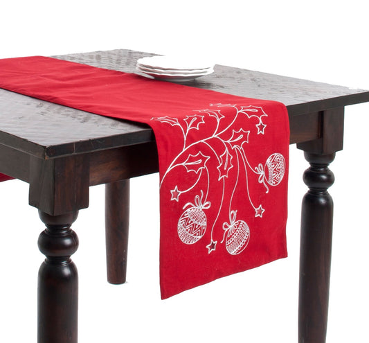 Boules De Noël Holiday Christmas Design Table Runner (Red)