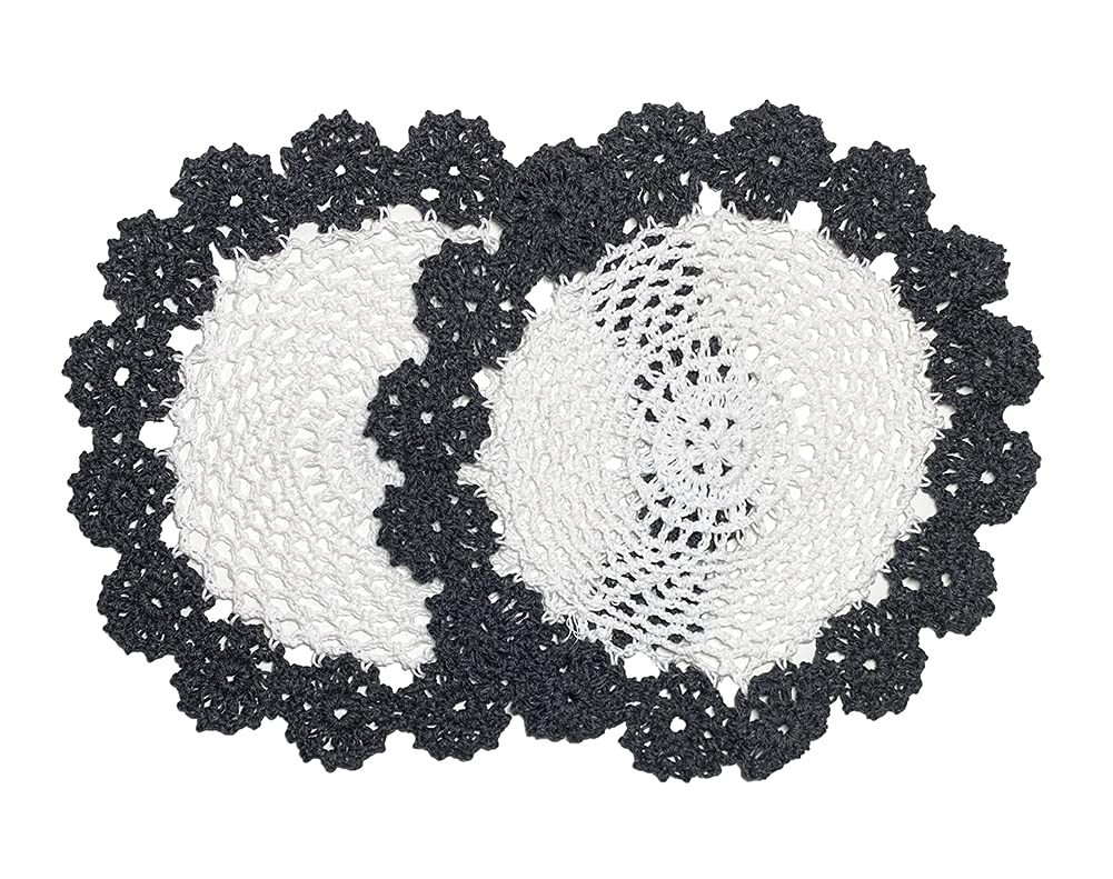 Fennco Styles Handmade Two-Tone Floral Crochet Tray Doily, 9" Round - Cloth Placemat for Everyday Use, Holidays, Home Décor, Cocktail Party, Tea Party, Special Occasion