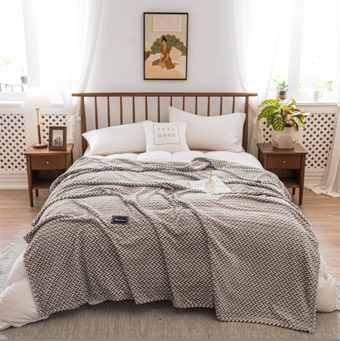 Fennco Styles Braided Design Plush Extra Warm and Soft Throw Blanket 59" W x 79" L - Grey Woven Flannel Fleece Large Blanket for Couch, Bedroom, Living Room Décor