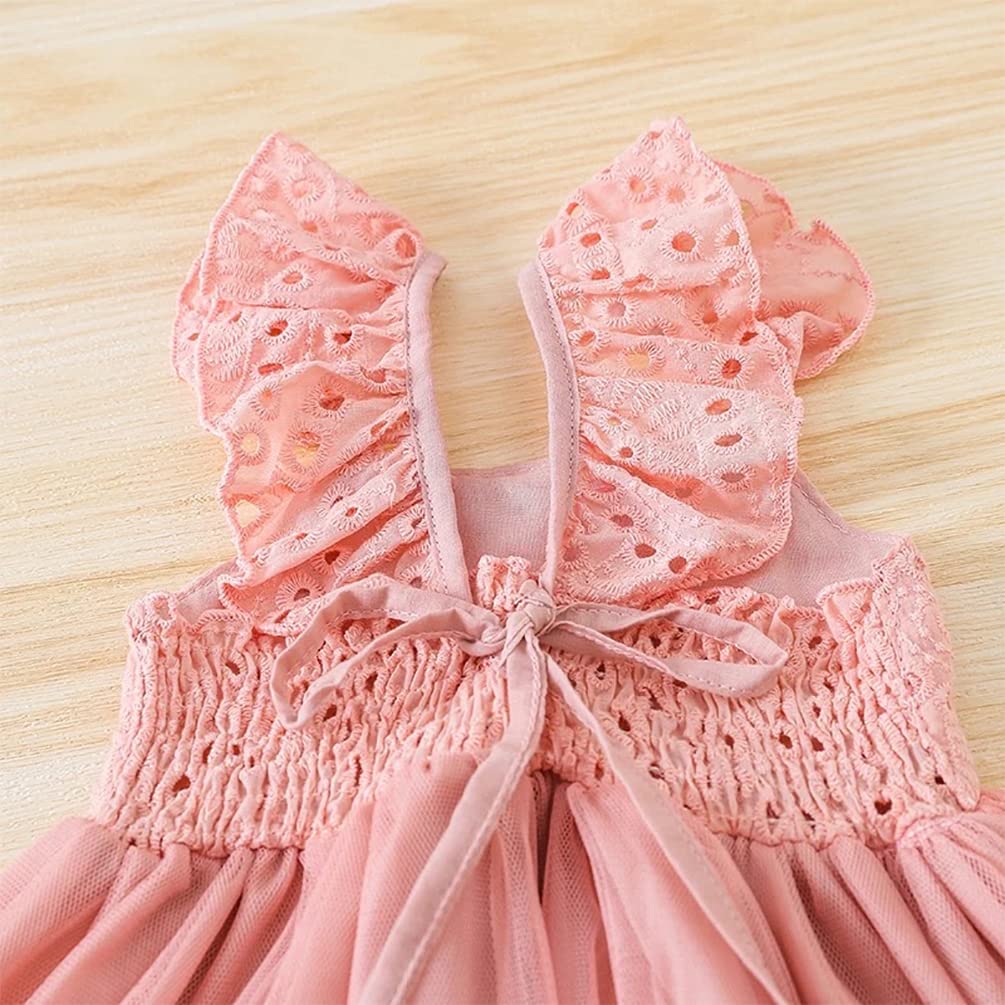 stylesilove Baby Toddler Girls Embroidered Eyelet Tulle Dress Princess Girl Ruffle Crisscross Sun Dress Outfit