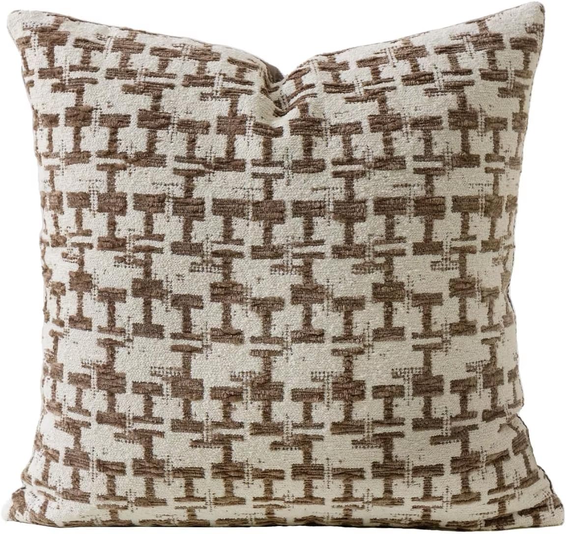 Fennco Styles Chenille Jacquard Decorative Filled Throw Pillow 18" W X 18" L - Brown Geometric Accent Pillow for Home, Couch, Bedroom, Living Room and Office Décor