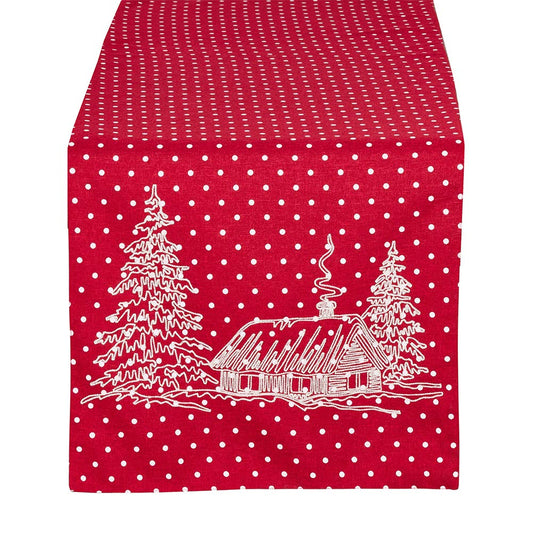Fennco Styles Holiday Cottage Red Polka Dot Table Runner, 16"x70" Rectangular