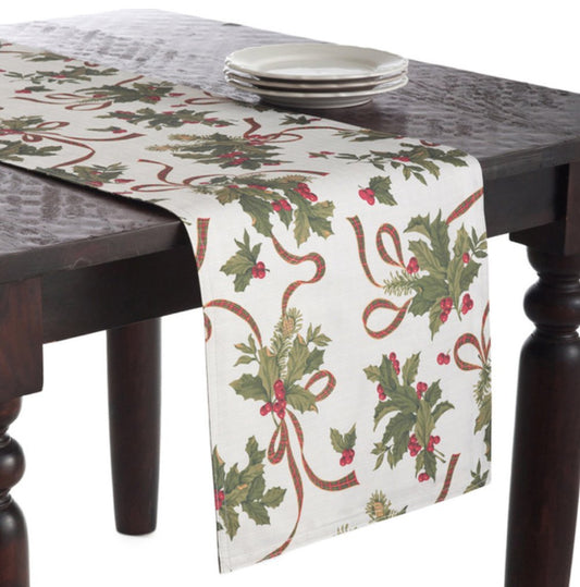 Fennco Styles Fête De Noël Holly Design Festive Holiday Table Runner (16"x72")