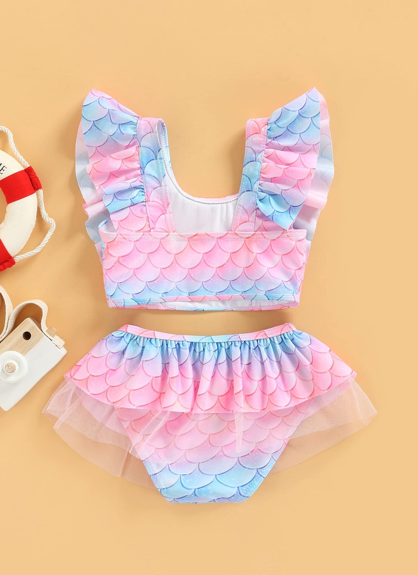 stylesilove Toddler Kid Girls Ice Cream Printed Ruffle 2pcs Bikini Set Flutter Tankini Swimsuit Bathing Suit Beach Swimwear