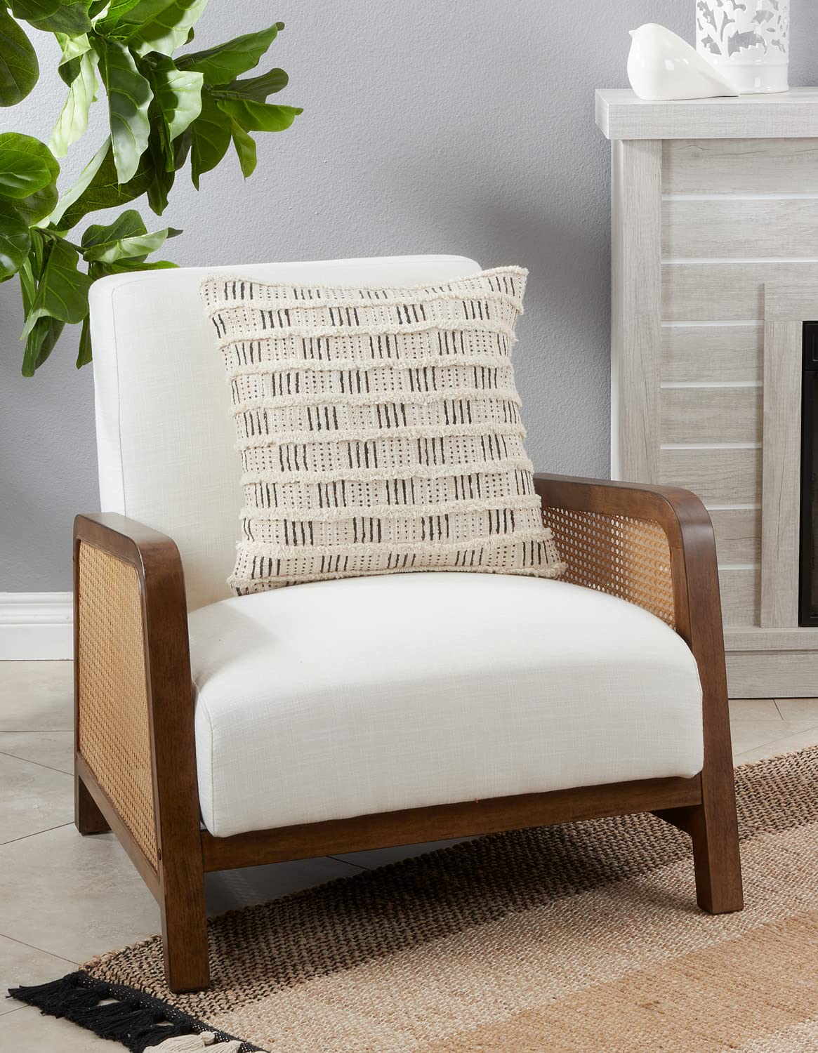 Fennco Styles Handmade Tufted Block Print Cotton Decorative Throw Pillow 18" W x 18" L - Black & White Woven Square Cushion for Home, Couch, Living Room, Bedroom, Office and Holiday Décor