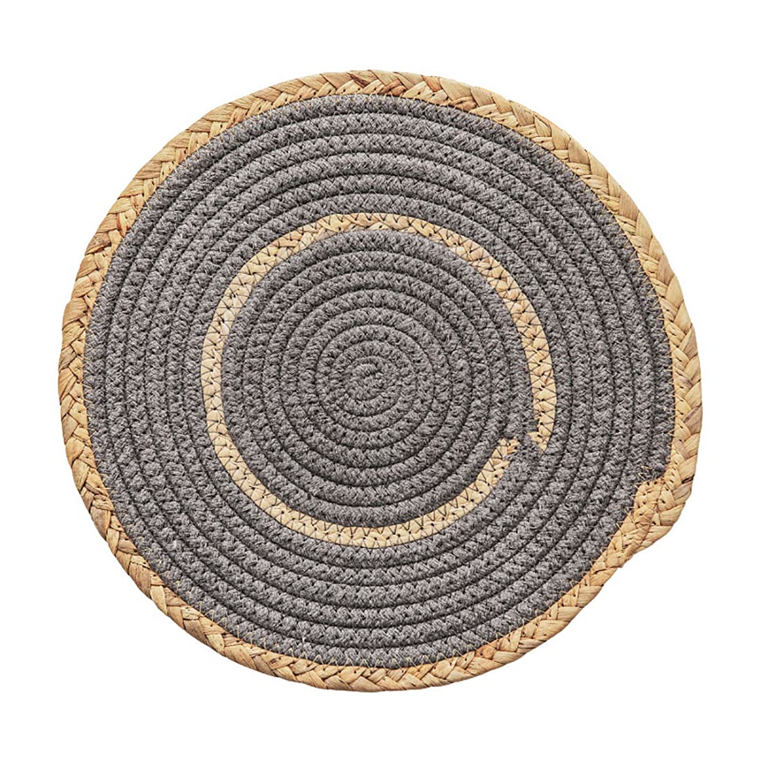Fennco Styles Hand-Woven Rattan Cotton Rope Braided Placemats 12-Inch Round, Set of 4 - Heat Resistant Insulation Table Mats for Home, Boho Décor, Dining Table, Banquets and Special Events