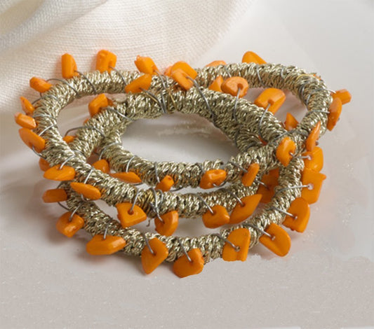 Fennco Styles Hand Beaded Napkin Ring, Set of 4, 3 Colors (Marigold)