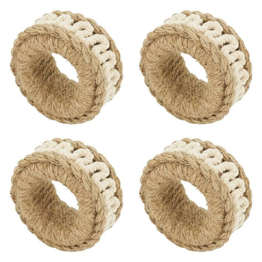 Fennco Styles Rope Design Napkin Rings, Set of 4 - Natural Handwoven Napkin Holders for Dining Table, Home, Banquets, Holidays, Family Gatherings and Special Events