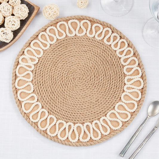 Fennco Styles Rope Woven Placemat 12" Round, 1-Piece - Natural Boho Table Mat Heat Resistant Insulation for Home Décor, Dining Table, Banquets, Weddings and Special Events