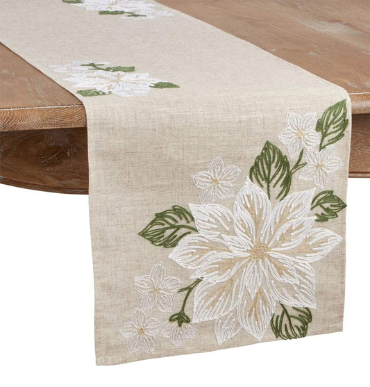 Fennco Styles Floral Embroidery Table Runner 16 x 70 Inch Rectangular – Natural Table Cover for Home Décor, Dining Table, Banquets, Easter, Holidays and Special Occasions