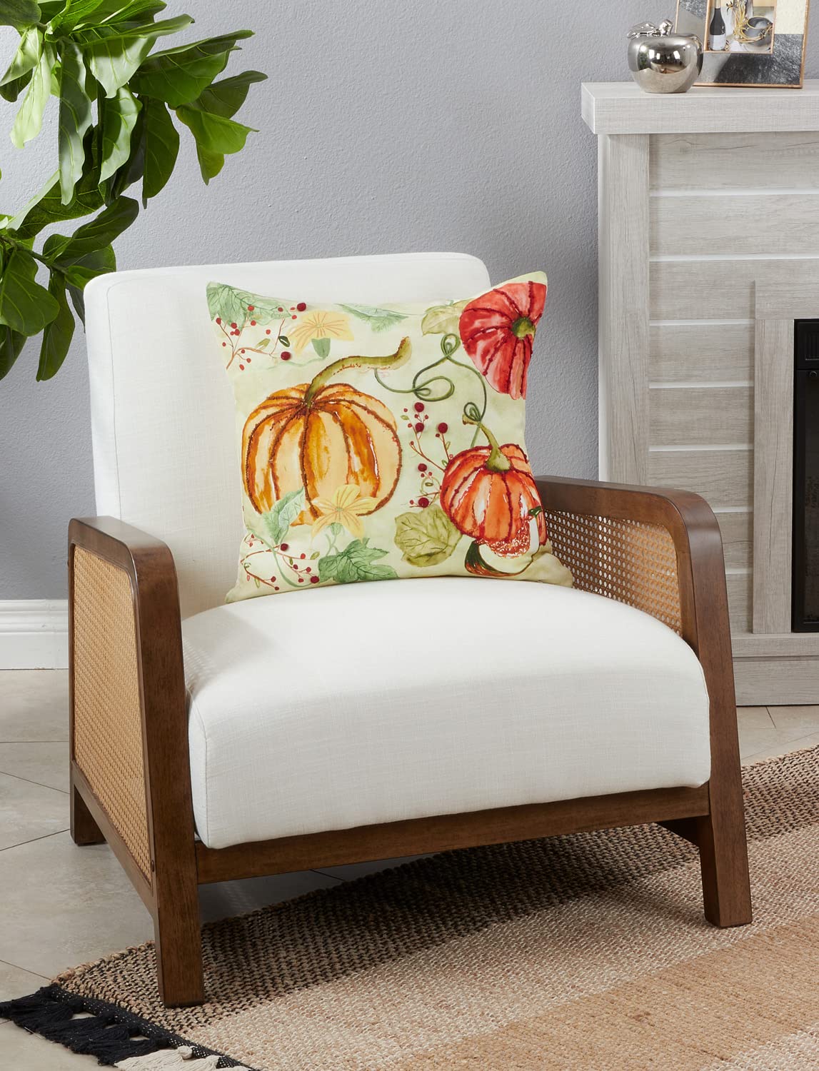 Fennco Styles Harvest Pumpkins Decorative Throw Pillow 18" W x 18" L – Multicolored Cushion Case for Thanksgiving, Fall Festivals, Home, Couch, Bedroom, Office Décor and Special Occasion