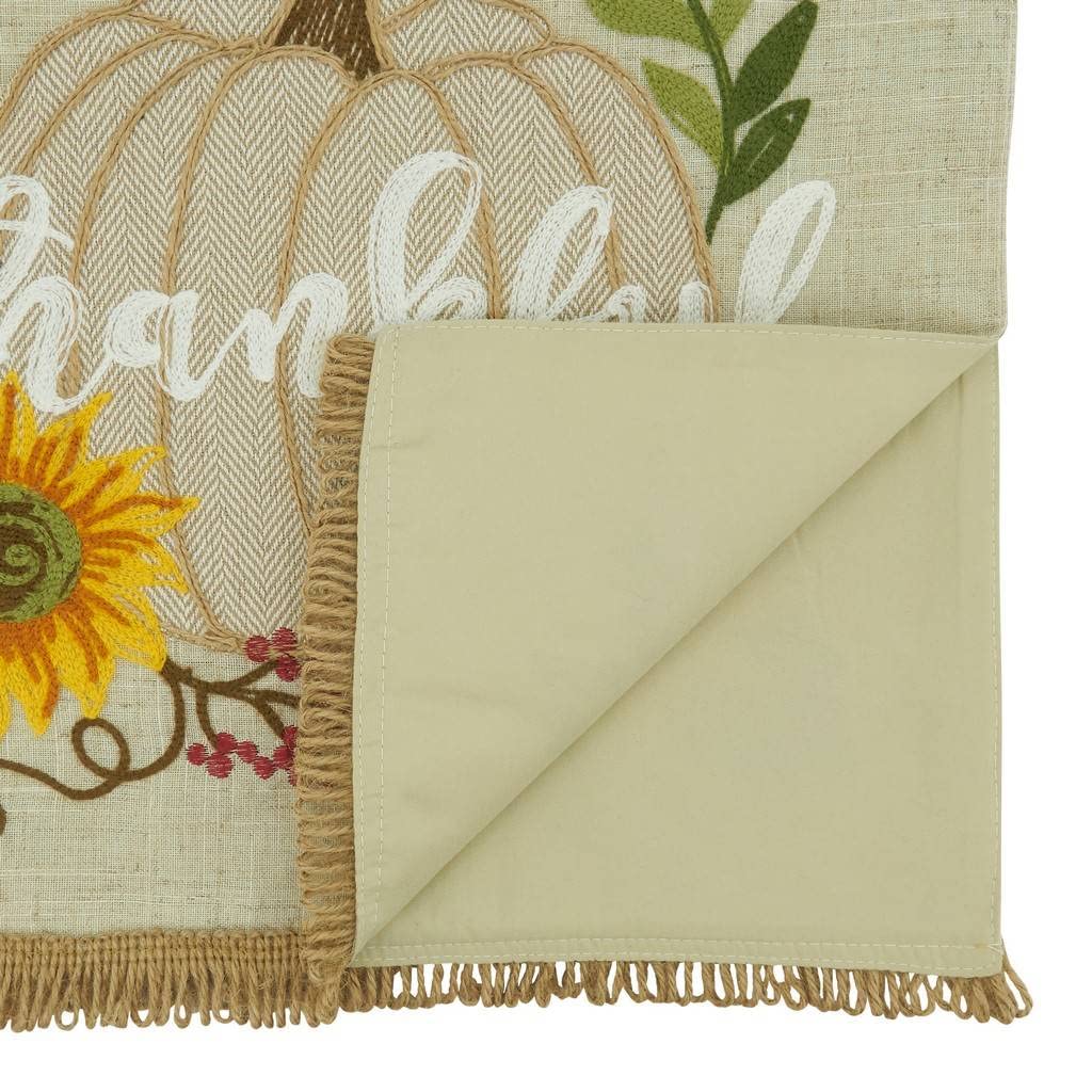 Fennco Styles Thankful Pumpkin Design Linen Blend Table Runner 16" W X 70" L - Natural Holiday Table Cover for Home Décor, Thanksgiving, Banquets, Family Gatherings and Special Occasions
