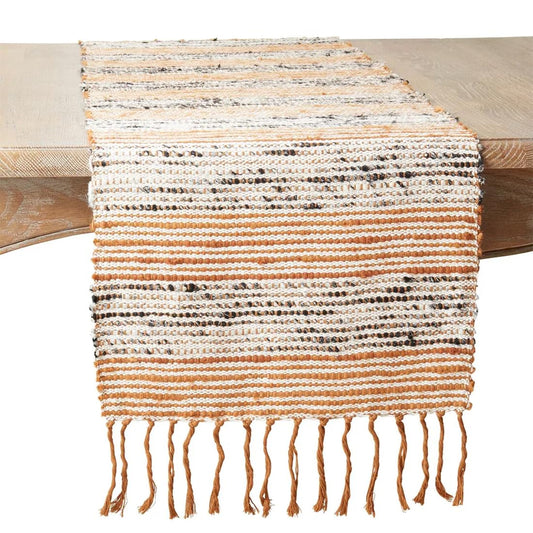 Fennco Styles Rust Striped Design Table Runner with Fringe 16" W x 72" L - Cotton Woven Table Cover for Home Décor, Dining Table, Banquets, Family Gathering and Special Events