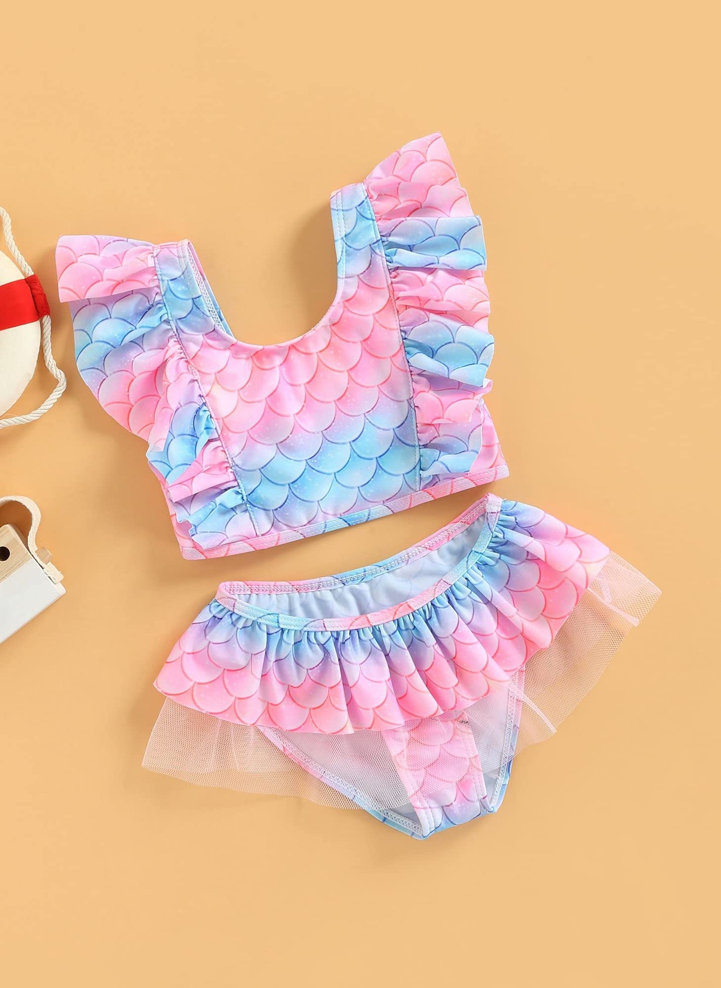 stylesilove Toddler Kid Girls Ice Cream Printed Ruffle 2pcs Bikini Set Flutter Tankini Swimsuit Bathing Suit Beach Swimwear