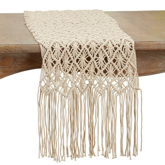 Fennco Styles Bohemian Handmade Macramé Decorative Cotton Table Runner 16" W x 72" L - Natural Woven Table Cover for Banquets, Dinner Parties, Special Events and Home Décor