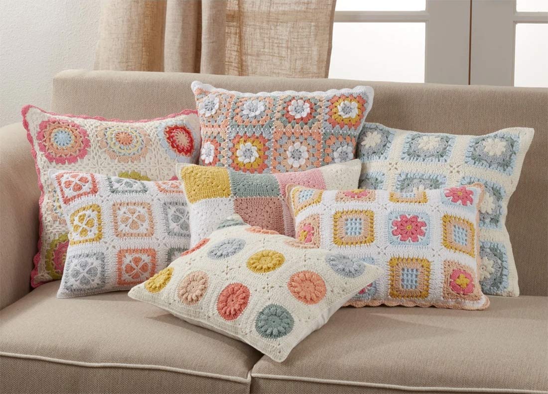 Fennco Styles Pastel Crochet Tiles 100% Pure Cotton Decorative Throw Pillow 12" W x 16" L - Multicolored Accent Cushion for Couch, Sofa, Bedroom, Office and Living Room Décor