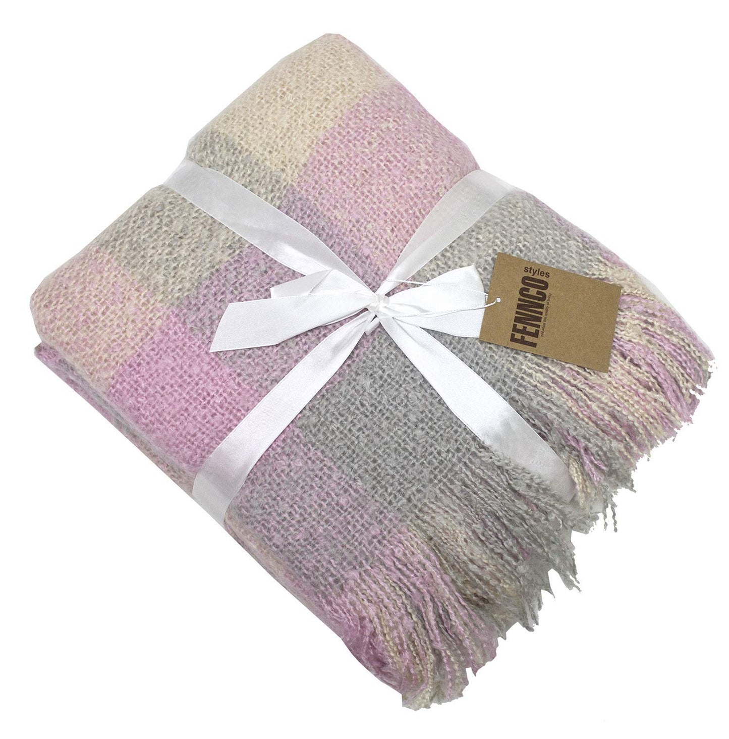 Fennco Styles Cozy Faux Mohair Plaid Fringed Soft Warm Throw Blanket, 50" x 60"