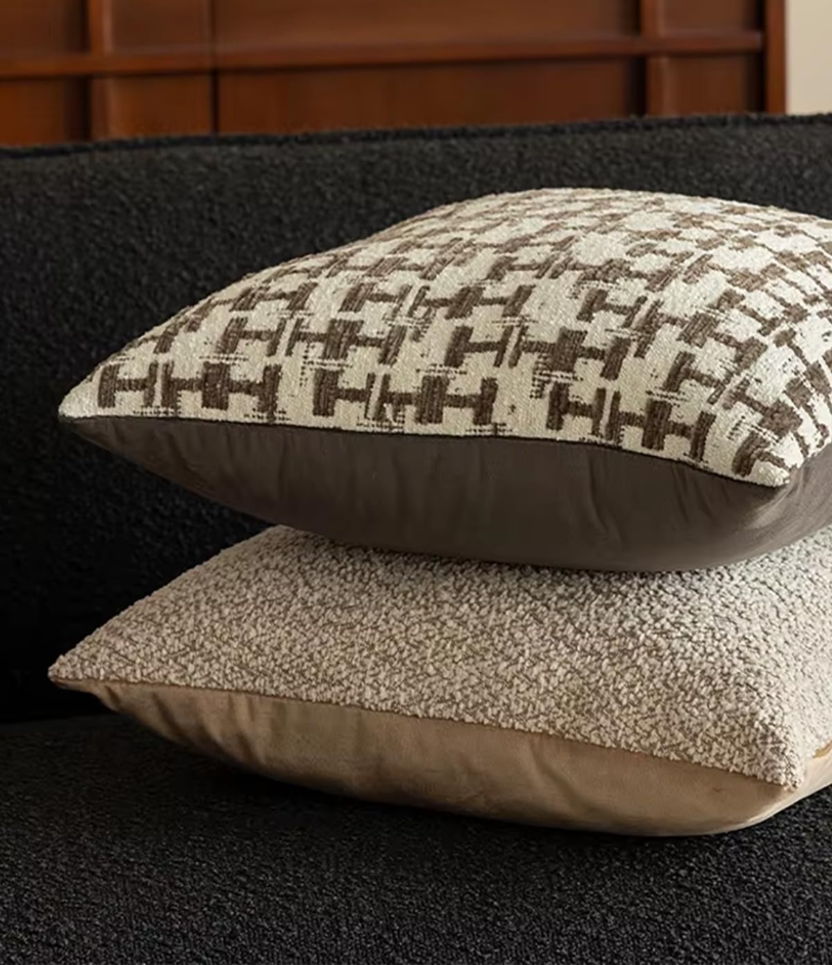 Fennco Styles Chenille Jacquard Decorative Filled Throw Pillow 18" W X 18" L - Brown Geometric Accent Pillow for Home, Couch, Bedroom, Living Room and Office Décor