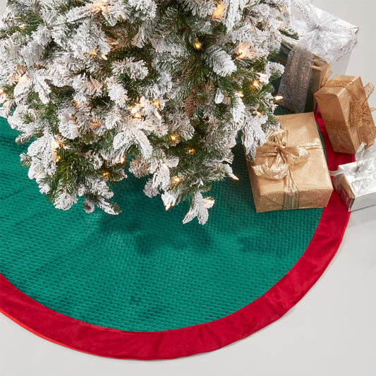 Fennco Styles Red and Green Pinsonic Velvet Christmas Tree Skirt 60" Round - Traditional Tree Skirt for Home, Holiday Tree, Indoor Outdoor and Special Occasion