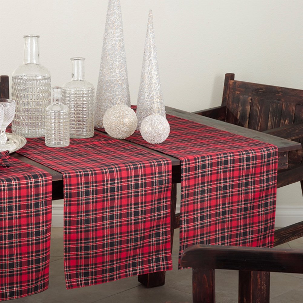 Fennco Styles Highland Holiday Red & Black Plaid Design Table Runner 16"x54"