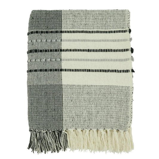 Fennco Styles Stripe Design Cotton Fringed Throw Blanket 50" W x 60" L - Grey Woven Blanket for Couch, Bedroom, Living Room and Office Décor