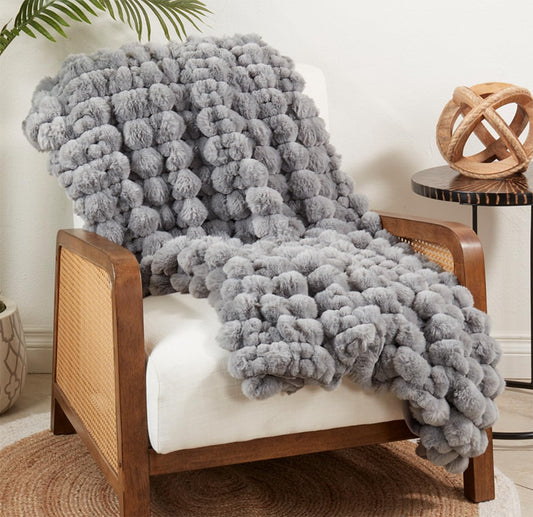 Fennco Styles Faux Rabbit Fur Throw Blanket 50" W X 60" L - Grey Plush Fluffy Soft Blanket for Home, Couch, Bedroom, Living Room, Office, and Holiday Décor