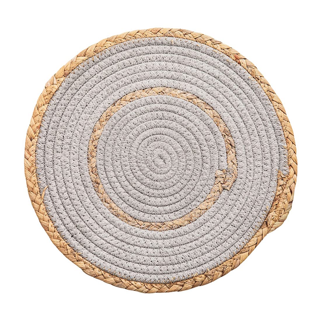 Fennco Styles Hand-Woven Rattan Cotton Rope Braided Placemats 12-Inch Round, Set of 4 - Heat Resistant Insulation Table Mats for Home, Boho Décor, Dining Table, Banquets and Special Events