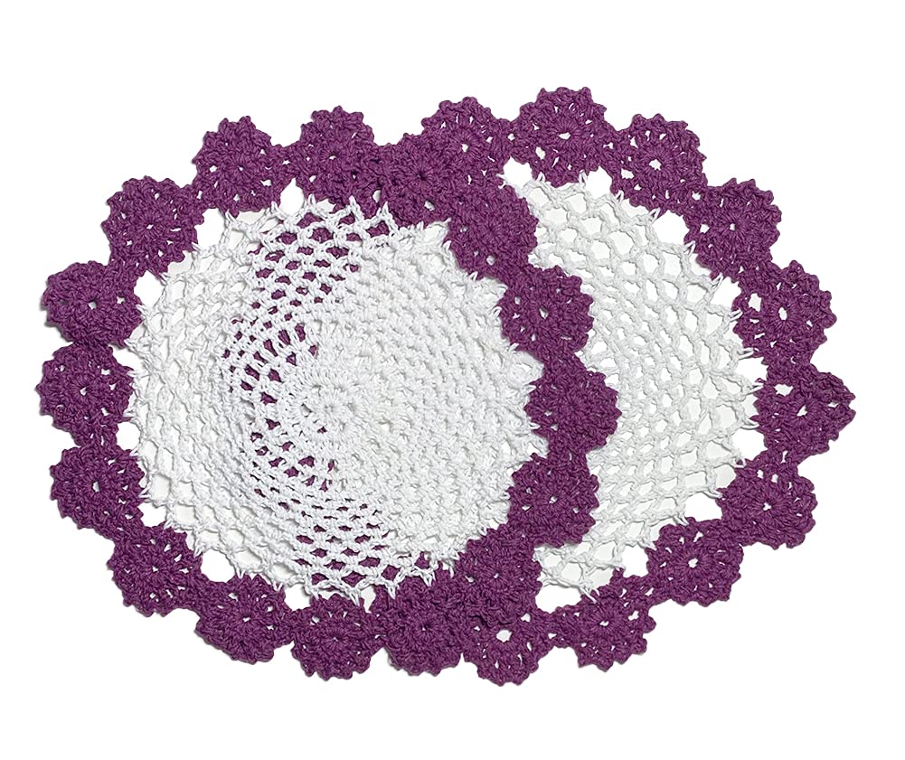 Fennco Styles Handmade Two-Tone Floral Crochet Tray Doily, 9" Round - Cloth Placemat for Everyday Use, Holidays, Home Décor, Cocktail Party, Tea Party, Special Occasion