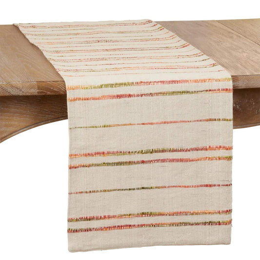 Fennco Styles Textured Woven Line Cotton Table Runner 16" W x 72" L - Natural Casual Table Cover for Home Décor, Dining Table, Banquet, Family Gathering, Everyday Use and Special Occasion