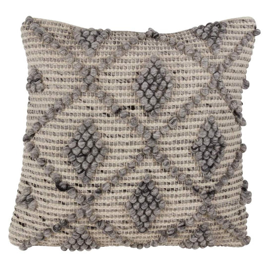 Fennco Styles Diamond Weave Wood Blend Down Filled 18 Inch Square Cotton Decorative Throw Pillow – Grey-Beige Boho-Chic Cushion for Couch, Sofa, Bedroom, Office and Living Room Décor