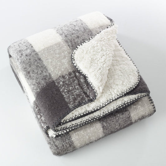 Fennco Styles Faux Mohair Design Sherpa Throw 50" W X 60" L - Grey and White