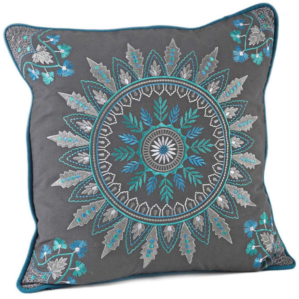 Fennco Styles Nirmala Medallion Embroidered Feather Filled Decorative Throw Pillow 17" W x 17" L