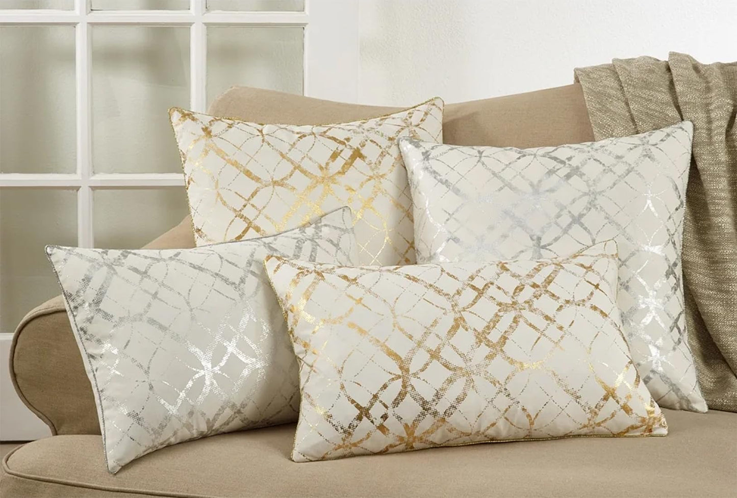 Fennco Styles Modern Metallic Foil Design Cotton Throw Pillow Cover 20" W x 20" L - Silver Pillow Case for Couch, Living Room and Bedroom Décor