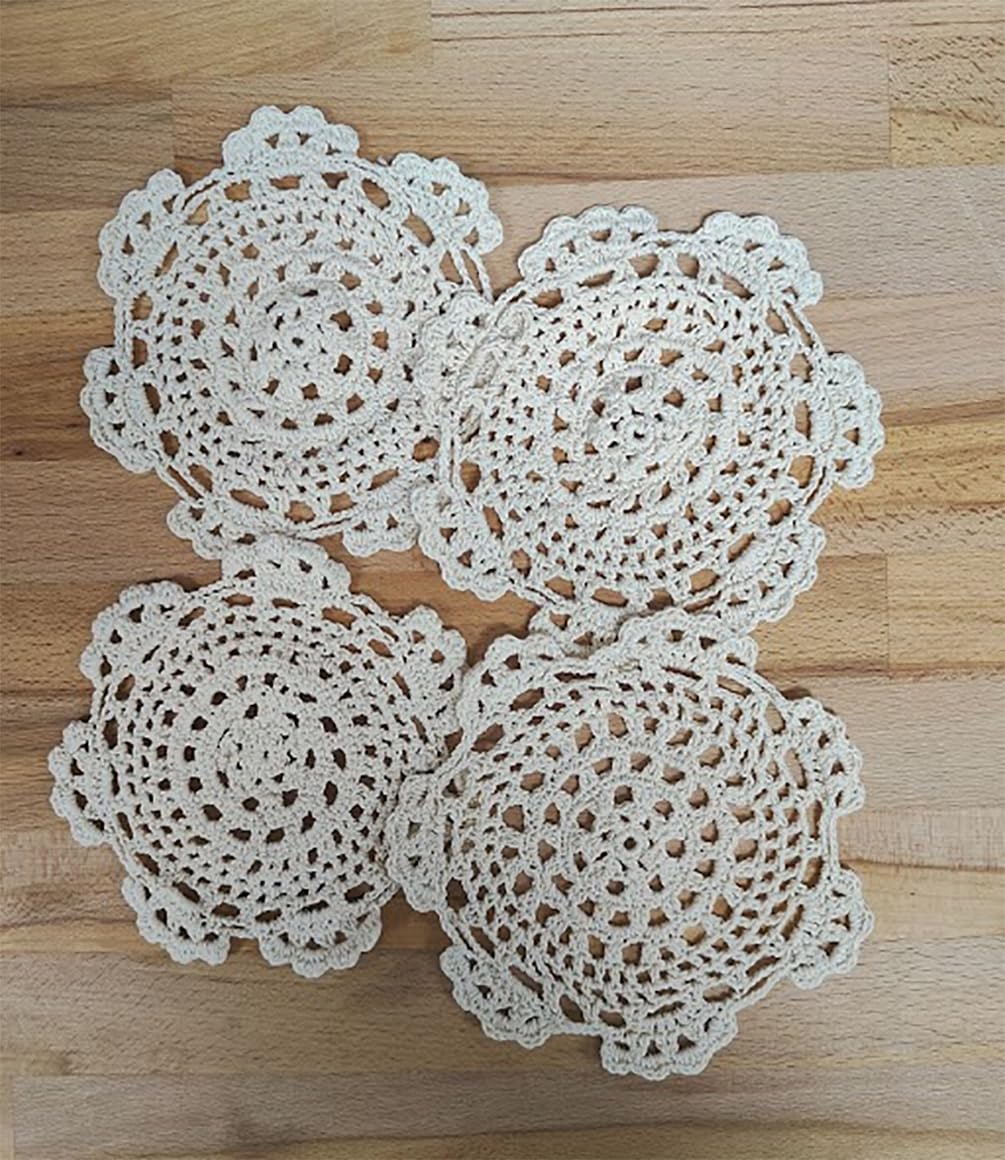 Fennco Styles Handmade Medallion Crochet Lace Round Cotton Placemat Doilies - 4 Pack