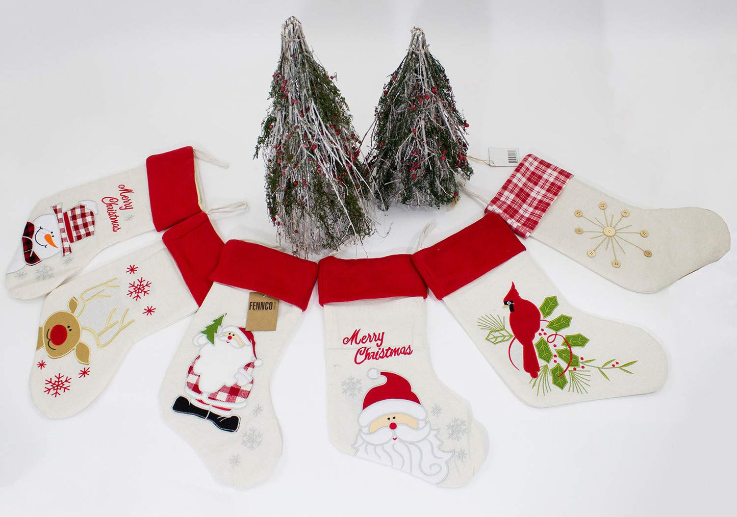 Fennco Styles Holiday Christmas Patterned Linen Hanging Stocking