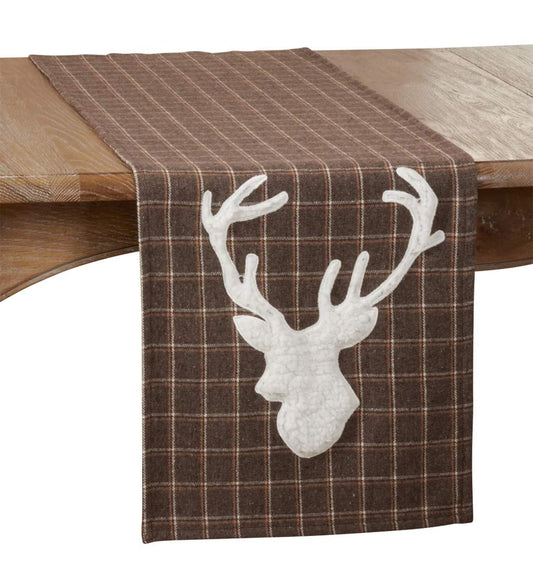 Fennco Styles Lodge Plaid Reindeer Table Runner 16" W x 72" L - Brown Table Cover for Home, Dining Table Decor, Banquet, Christmas and Special Event