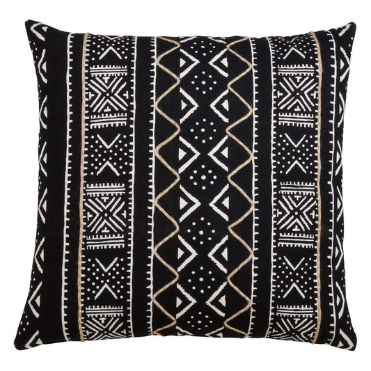 Fennco Styles Tribal Mud Cloth 100% Cotton Decorative Throw Pillow Cover & Insert 20 x 20 Inch - Black Geometric Pillow for Couch, Living Room and Bedroom Décor