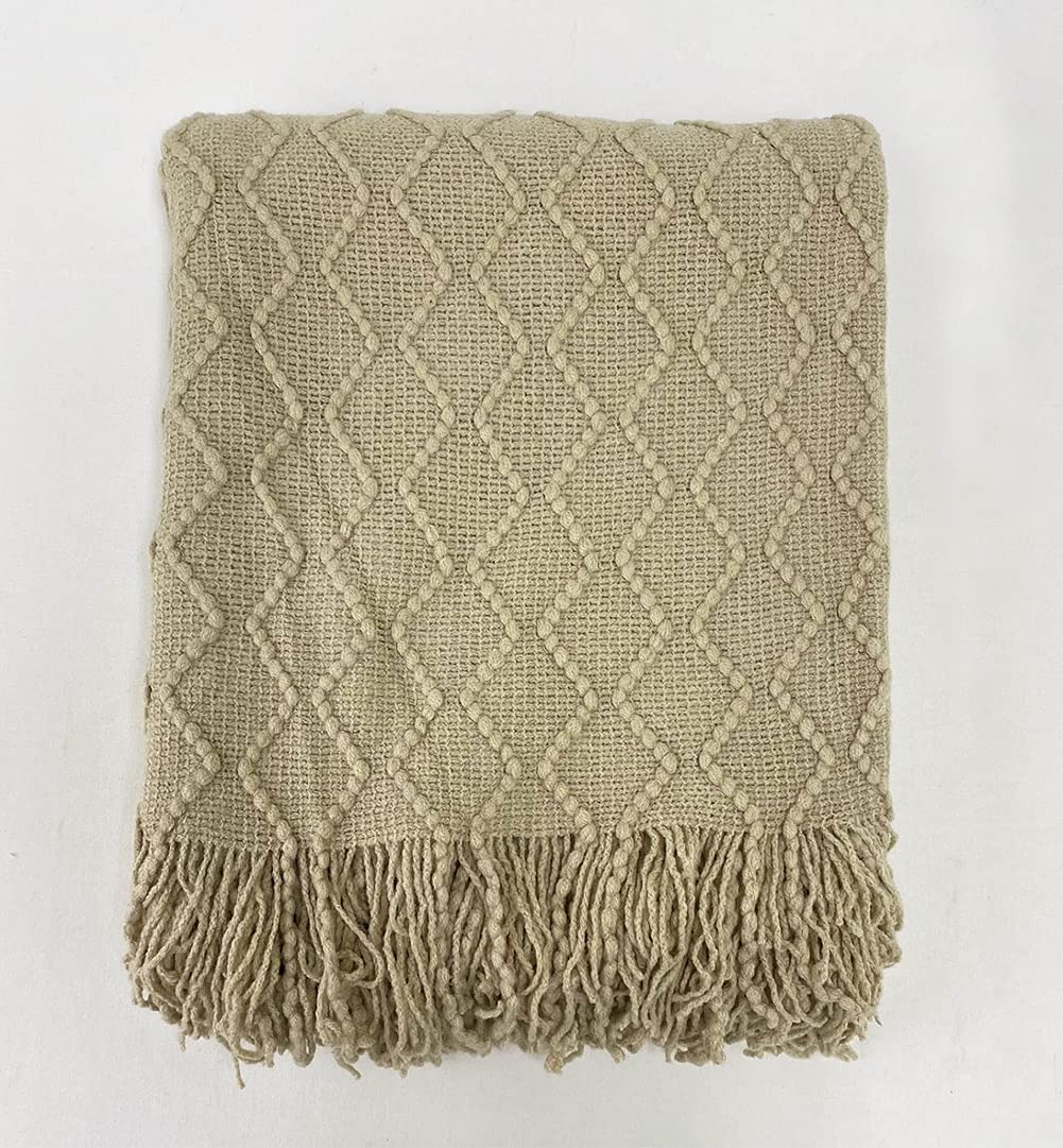 Fennco Styles Modern Textured Weave Knit Throw with Fringe 50" W x 60" L - Chevron Throw Blanket for Sofa, Couch, Living Room, Bedroom Décor