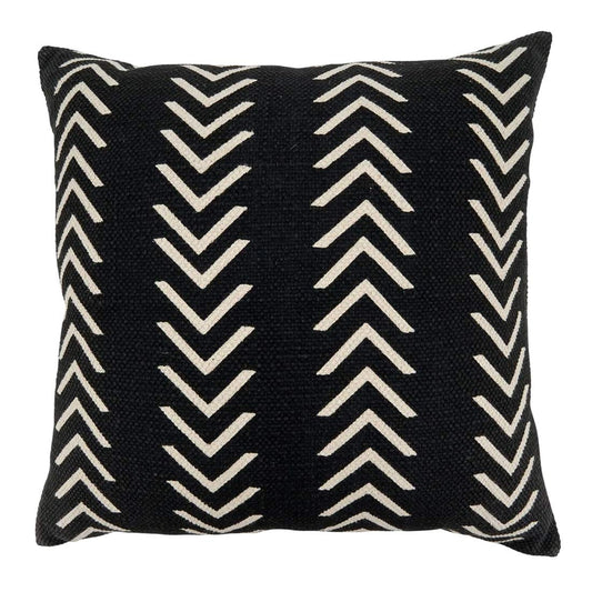 Fennco Styles Abstract Chevron Print Cotton Decorative Throw Pillow Cover & Insert 22 x 22 Inch - Black Pillow for Home, Couch, Living Room and Bedroom Décor (Black, Pillow Case + Insert)