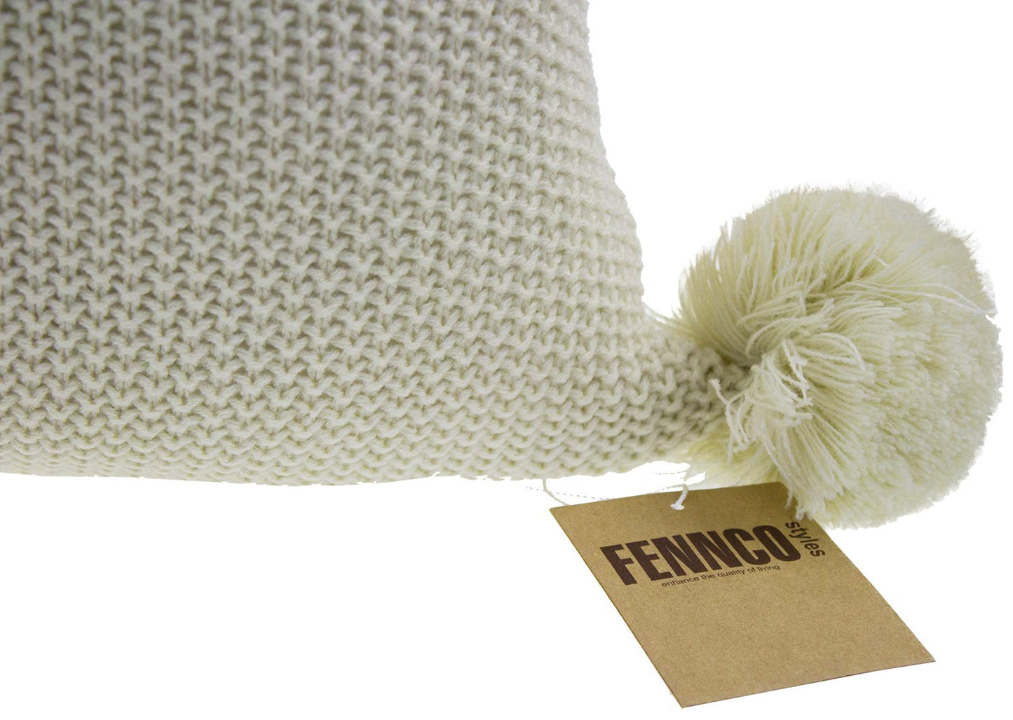 Fennco Styles Chunky Knit Pom Pom Design Solid Color Decorative Throw Pillow Cover 16" W X 16" L - 2 Colors