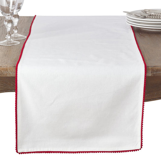 Fennco Styles Holiday Pompom Trim Design Cotton Table Runner 16"x72"